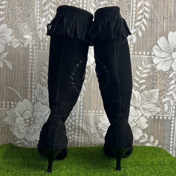 Bronx Vintage Boho Suede Gypsy Moccasins Fringe Tassel Kitten Heel Boots - Picture 6 of 14